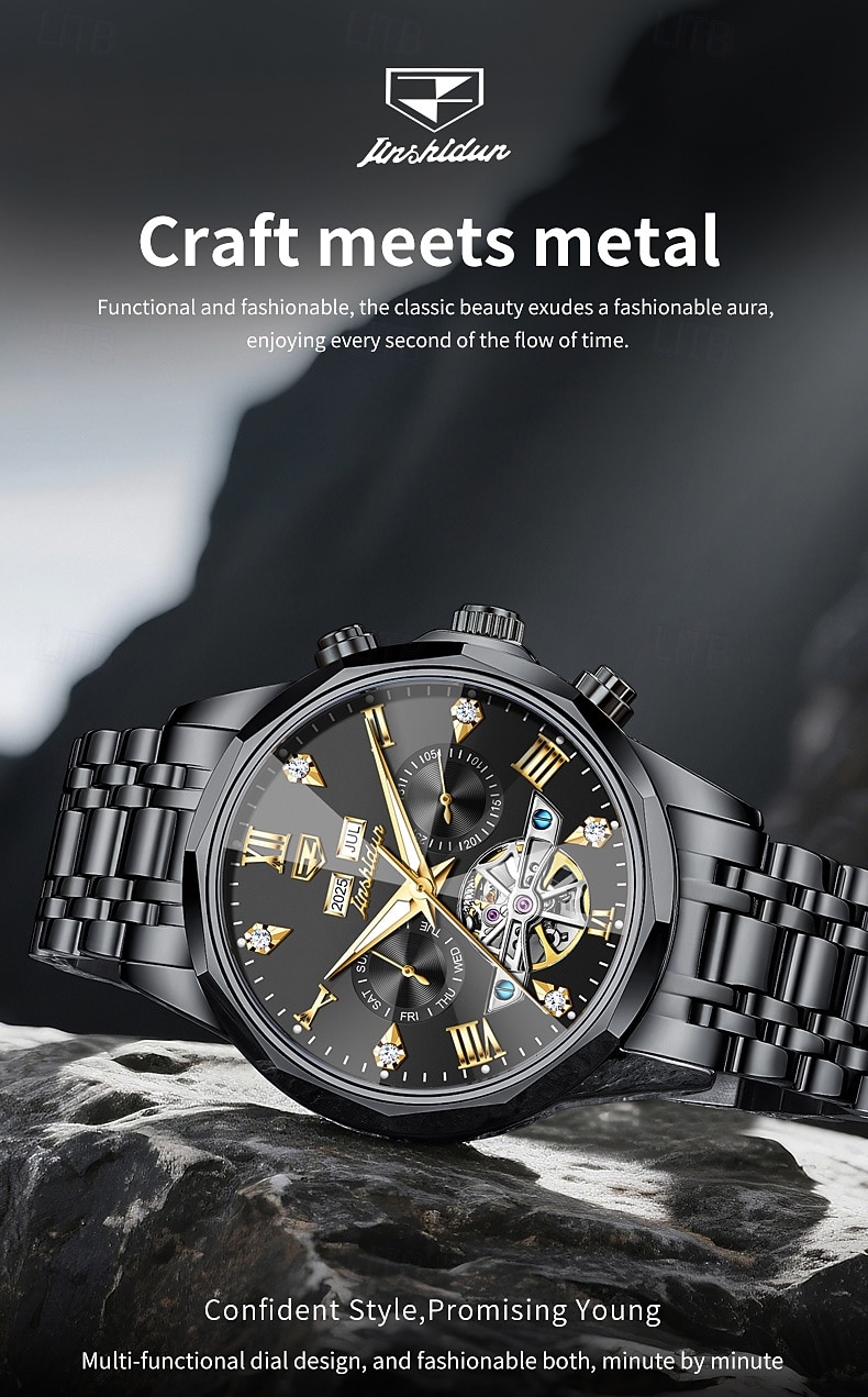 Часы OLEVS для мужчин автоматические кожаный ремешок календарь циферблат-скелетон классические водонепроницаемые часы Moonwatch 7009 2026 - $115.99 –P10