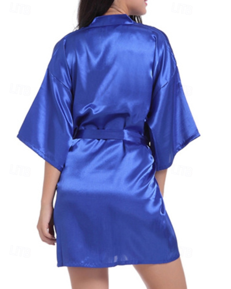Women's Robe Casual Soft Satin Pure Color Daily Home Bed Short Sleeve V Neck Black White Light Green Pink Navy Blue Summer Regular Fit 2026 - $22.99 –P11