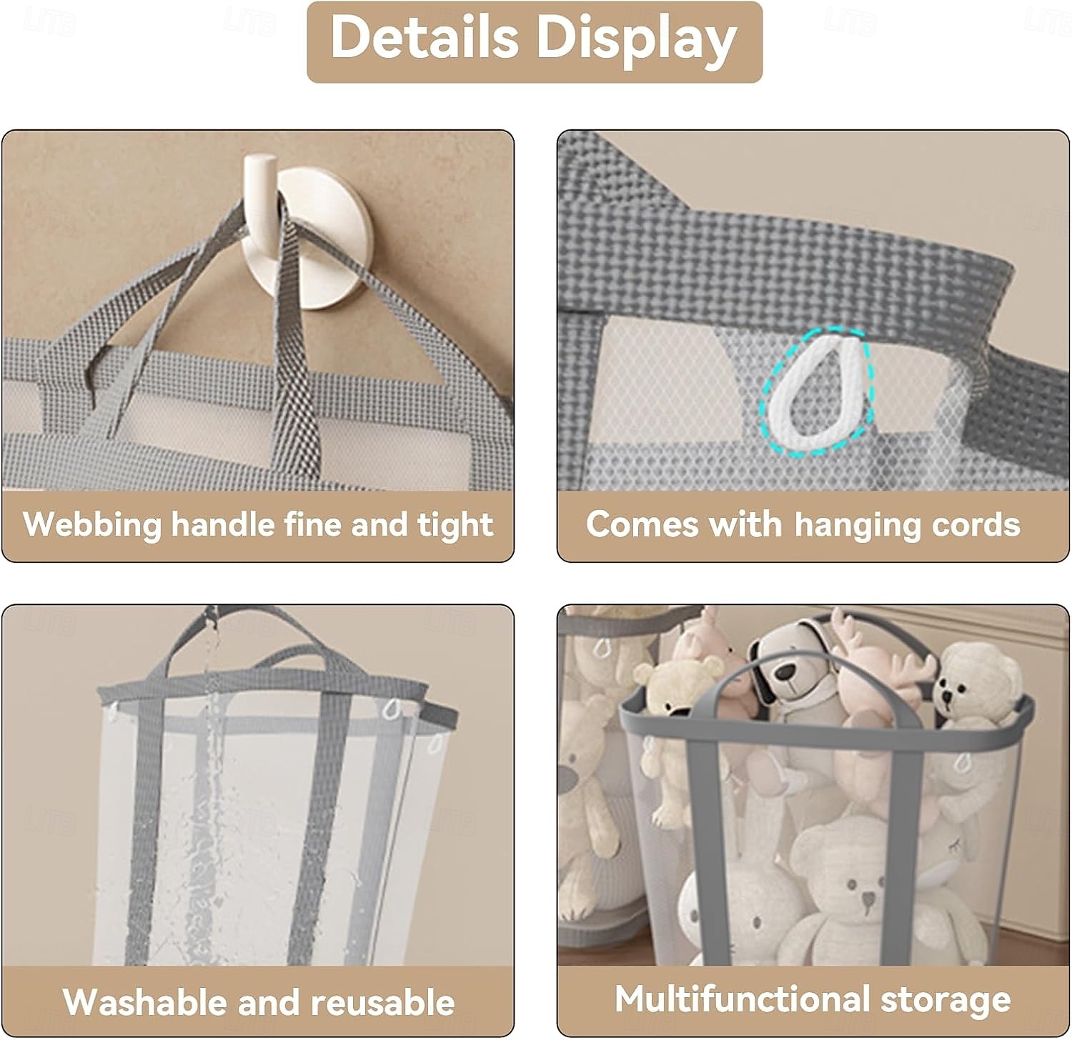 1ks přenosný síťovaný koš na prádlo skládací polyesterový úložný organizér prodyšný látkový váček závěsný organizér na prádlo na špinavé prádlo, hračky a různé předměty vysouvací koš na prádlo 2026 - $16.99 –P2