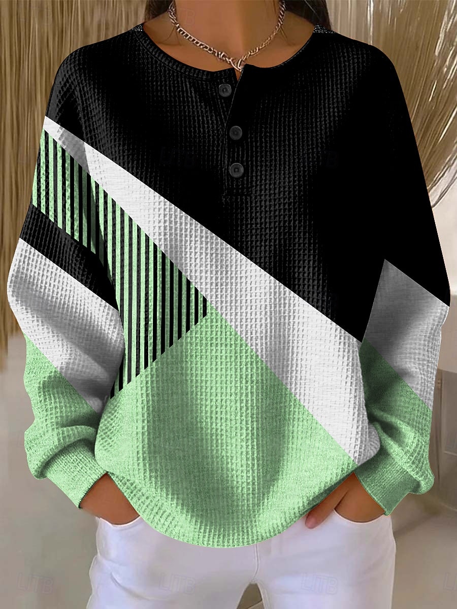 Per donna Felpe con cappuccio Bottoni Grafico Geometrico Blocco di colori Moda Casual Stampa Manica Lunga Girocollo Top Regolari Casuale Streetwear Blu Viola Verde Kaki Autunno Inverno del 2026 a $28.99 –P4