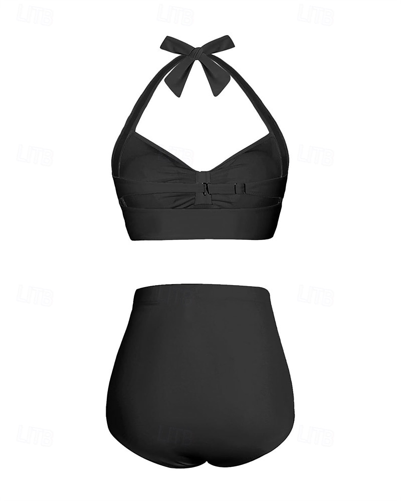 Per donna Costume da bagno Bikini a vita alta con volant 2 pezzi Tropicale Senza schiena Protezione UV Alta elasticità Senza Maniche Costume da Bagno Surf Immersione Snorkeling Estate del 2026 a $15.49 –P6