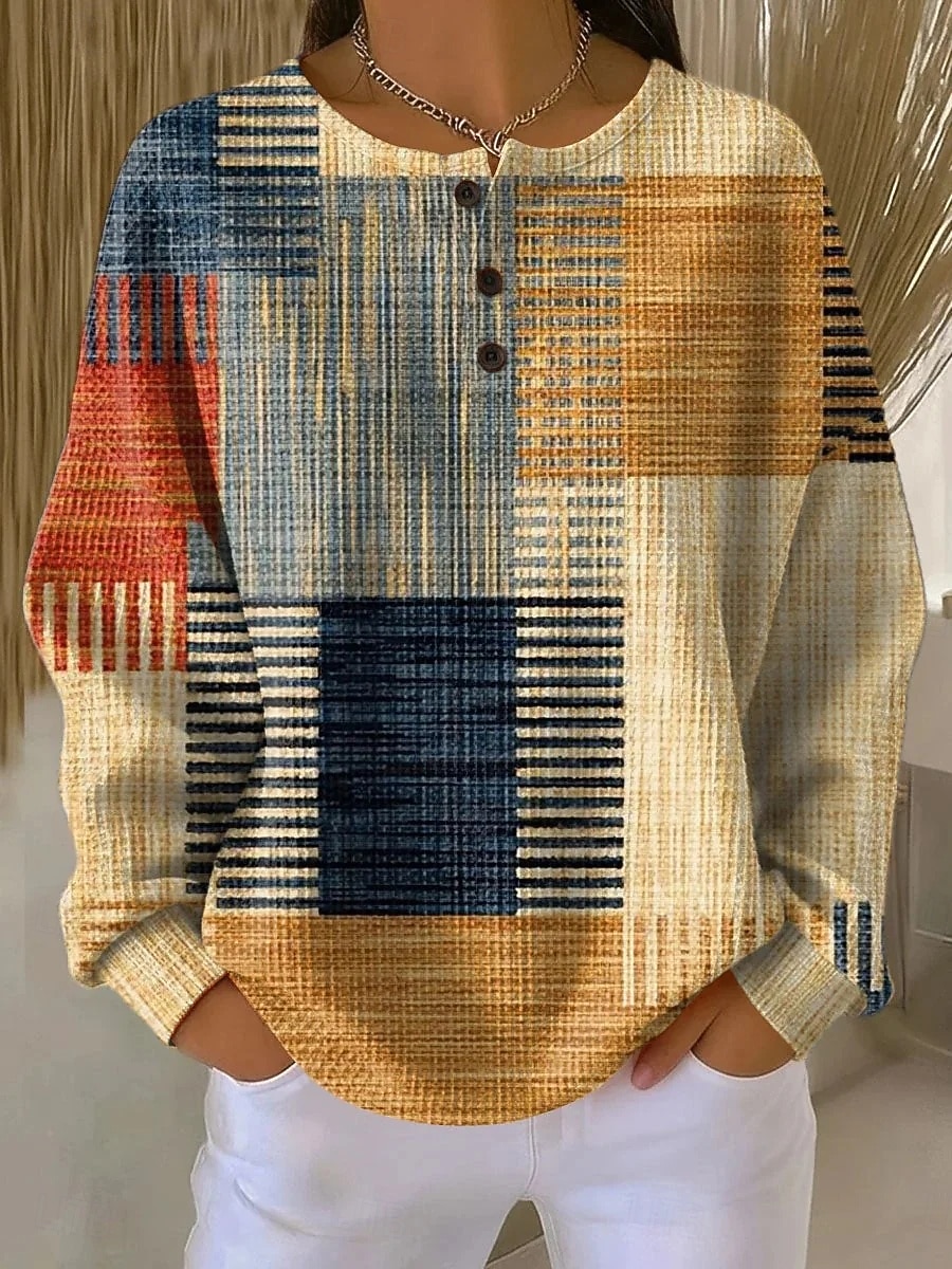 Γυναικεία Φούτερ πουλόβερ Κουμπιά Γραφική Γεωμετρικό Μοντέρνα Καθημερινό Στάμπα Μακρυμάνικο Στρογγυλή Ψηλή Λαιμόκοψη Κανονικά μπλουζάκια Causal Σπίτι Δουλειά Θαλασσί Λευκό Κίτρινο Άνοιξη Χειμώνας 2026 - $28.99 –P1