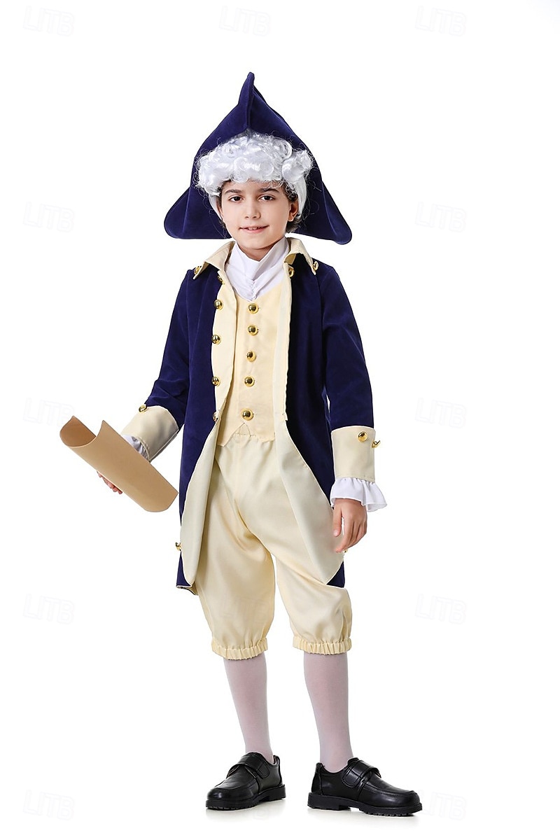 250e anniversaire des États-Unis Rococo Baroque Tenues Manches longues George Washington Alexander Hamilton Epoque Coloniale Déguisement Garçons Carnaval Jour de l'indépendance 4 juillet Enfant de 2026 ? $58.99 –P8