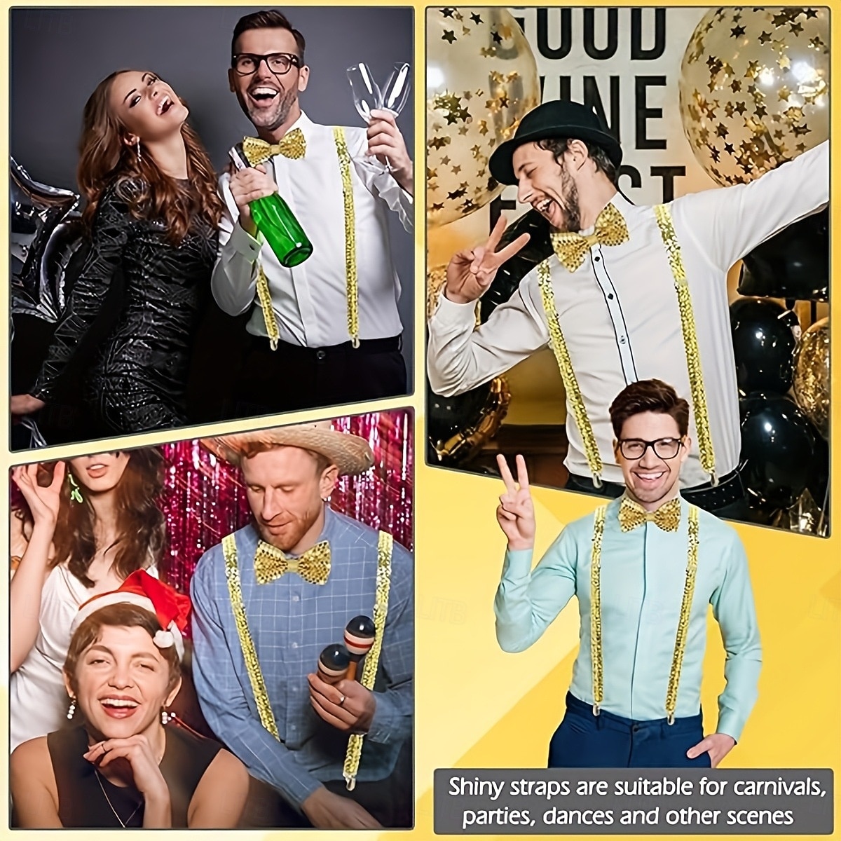 Fantasia de Carnaval Gravata Borboleta Suspensórios em Y Discoteca Retro Vintage Anos 80 Paetês Adulto Homens Dia Das Bruxas Carnaval Festa Espetáculo Dança Balé Vestir-se de 2026 por $24.99 –P2