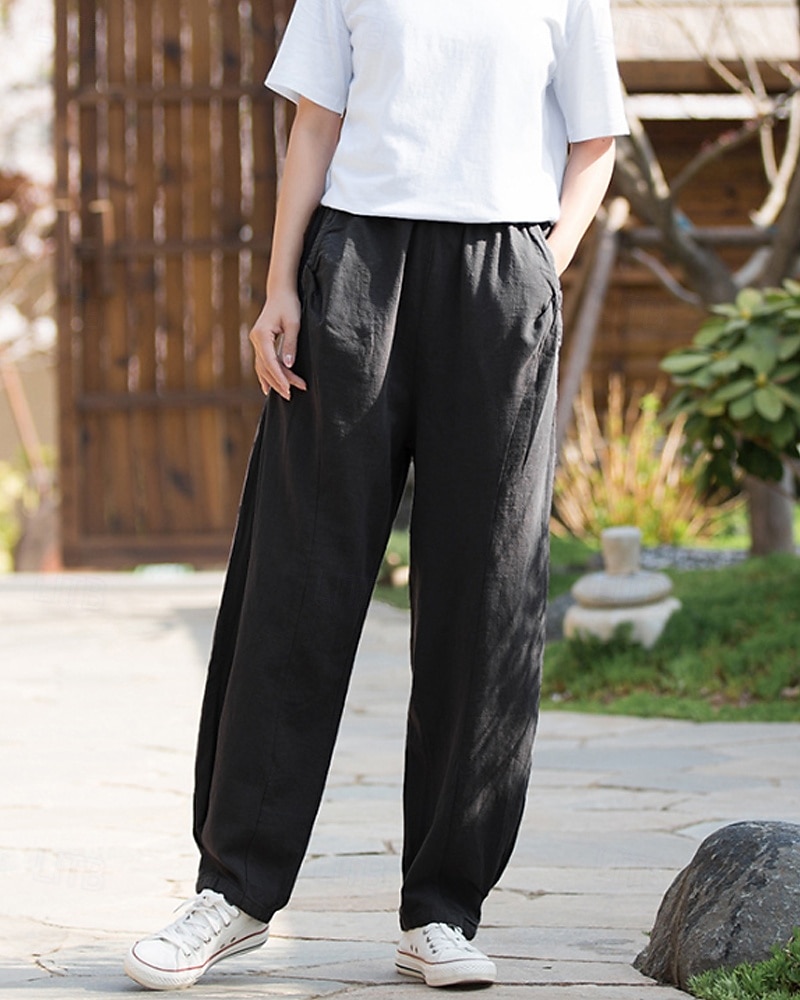 Damen Hose aus Baumwollleinen Chinos Sommerhose Lange Unterhosen Urlaub Streetwear Basic Volle Länge Mittlere Taillenlinie Einfach Tasche Elastischer Bund Bequem Komfort Unelastisch Täglich Outdoor 2026 - $72.99 –P19