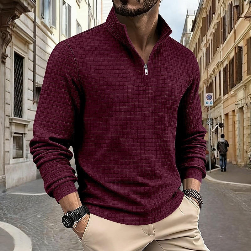 Per uomo Magliette Polo a Nido d'Ape Polo Vacanza Streetwear Zip a un quarto Manica Lunga Moda Essenziale Tinta unica Jacquard Primavera Autunno Vestibilità regolare Nero Bianco Vino Verde militare del 2026 a $22.99 –P13