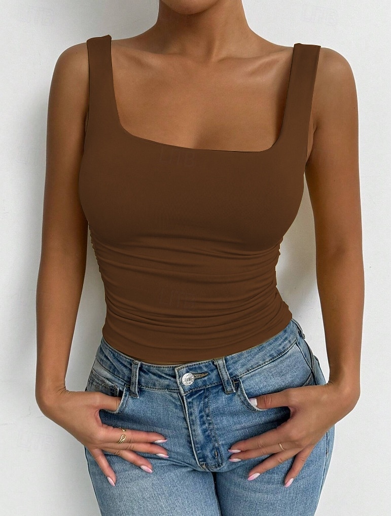 Women's Camisole Tank Top Solid Color Stylish Casual Sleeveless Square Neck Regular Tops Daily White Yellow Wine Red Royal Blue Summer 2026 - $19.99 –P17