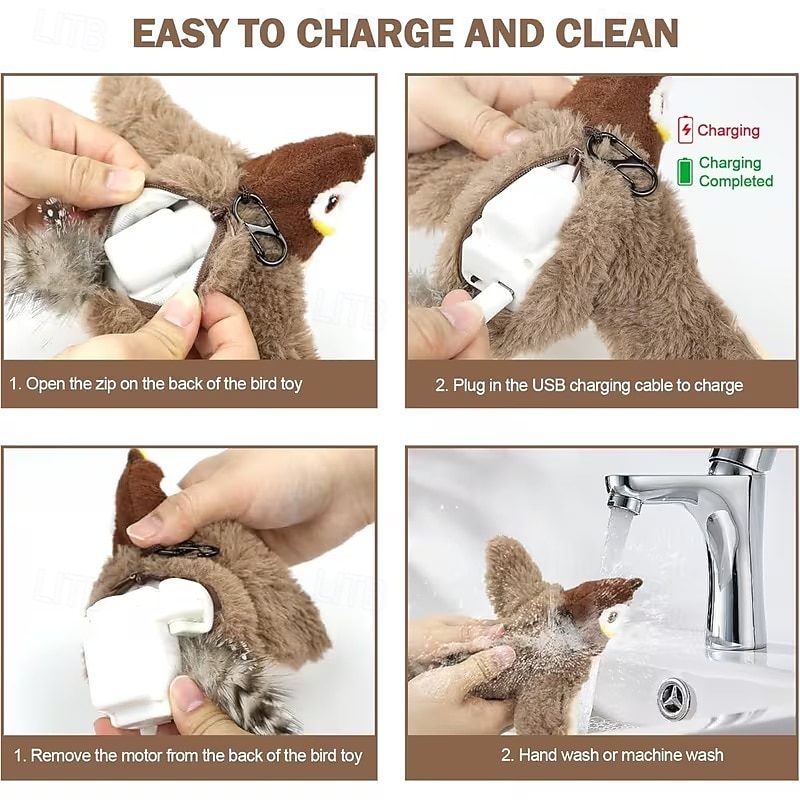 Jouet oiseau couineur rechargeable pour chats &Chiens - jouet interactif pour animaux de compagnie, conçu avec des plumes artificielles résistantes, un effet sonore réaliste et rechargeable par USB. de 2026 ? $24.99 –P9