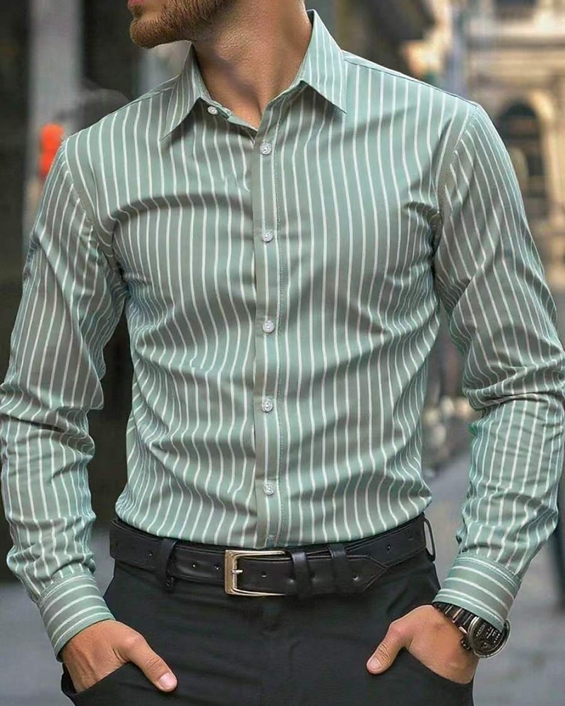 Per uomo Camicia Camicia casual Camicia con Bottoni Blu Nero Verde chiaro Rosa Verde Manica Lunga Strisce verticali Bavero Casuale Quotidiano Abbigliamento Moda Casual Confortevole del 2026 a $27.99 –P6