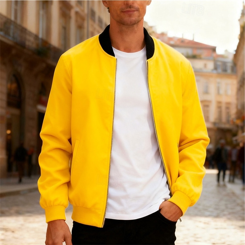 Per uomo Giacca Leggera Giubbotto bomber Giacca Casual Casuale Quotidiano Leggero Tasca Primavera Autunno Semplice Streetwear Elegante Colletto Mao Regolare Blu Nero Giallo Rosso Blu marino Giacca del 2026 a $30.99 –P1