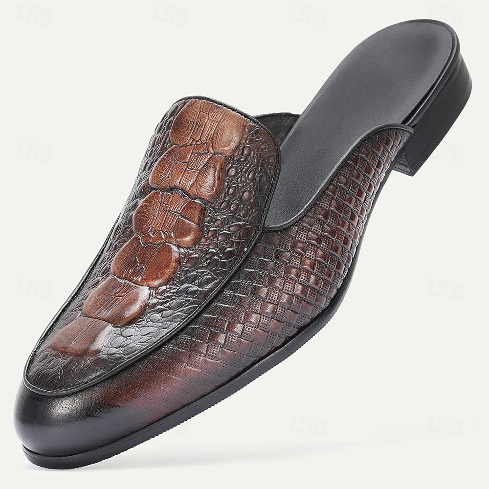 Svarta herrloafers med krokodilmönster – elegant slip-on-design med premiumläder, perfekt för bröllop, speciella tillfällen och formella kläder 2026 - $94.99 –P3
