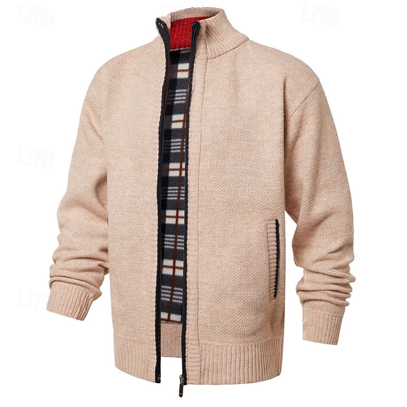 Herre Genser Cardigan Genser Glidelås genser Riflet Strikke Vanlige topper Strikket Helfarge Høyhalset Nøytral Mote Avslappet Dagligdagstøy Klær Høst Vinter Navyblå M L XL 2026 - $30.99 –P3