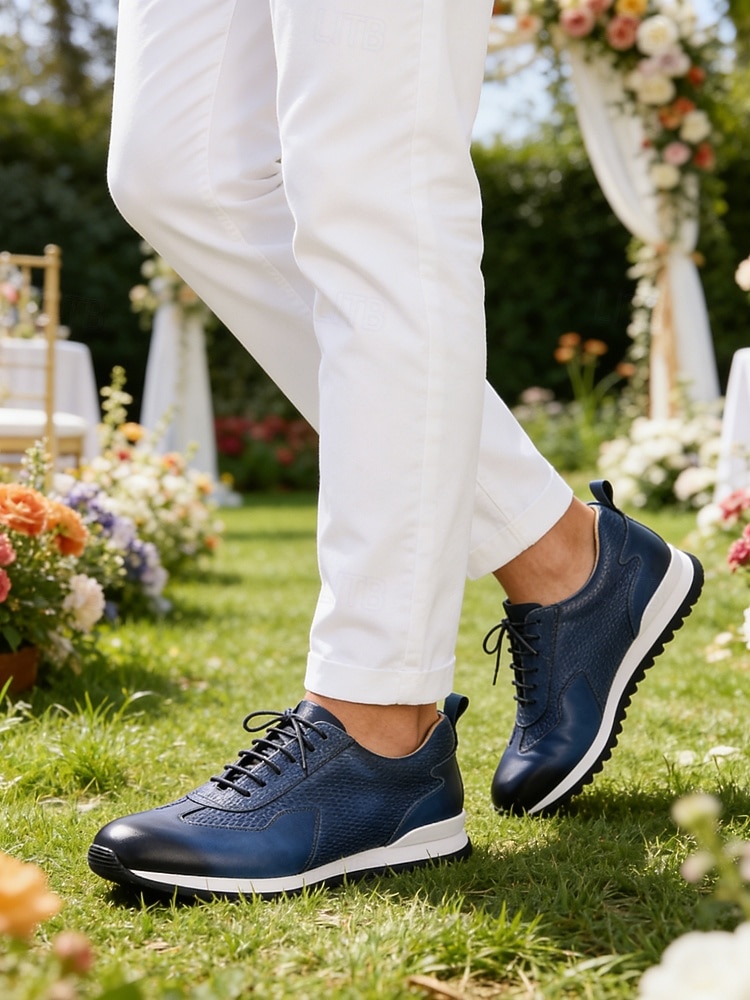 Marineblaue Herren-Sneaker aus Leder – stylische, atmungsaktive Sneaker mit perforiertem Design, perfekt für aktive und lässige Outfits. 2026 - $94.99 –P1