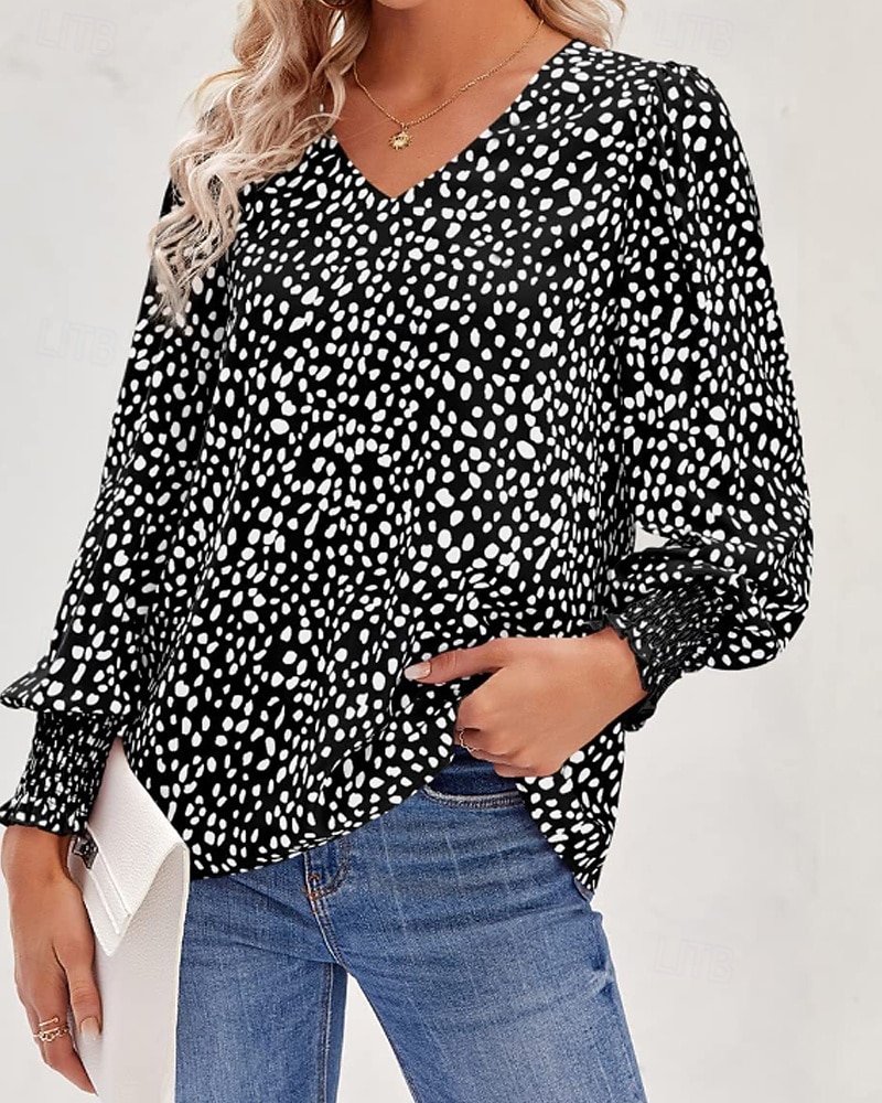 Per donna Maglietta Stampato Floreale Casual Manica Lunga Scollo a V Top Regolari Quotidiano Uscire Weekend Nero Rosa Vino Blu marino Verde Primavera Autunno del 2026 a $26.99 –P9
