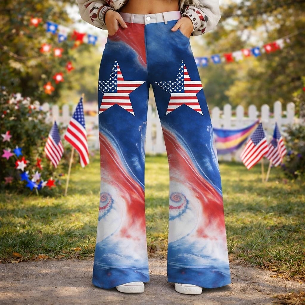 250-jähriges Jubiläum USA Retro Vintage 1970er Hose Hose mit weitem Bein Hippie Disco Hohe Taille Kostüm Damen Maskerade 4. Juli Party Unabhängigkeitstag Erwachsene Hose 2026 - $32.99 –P1