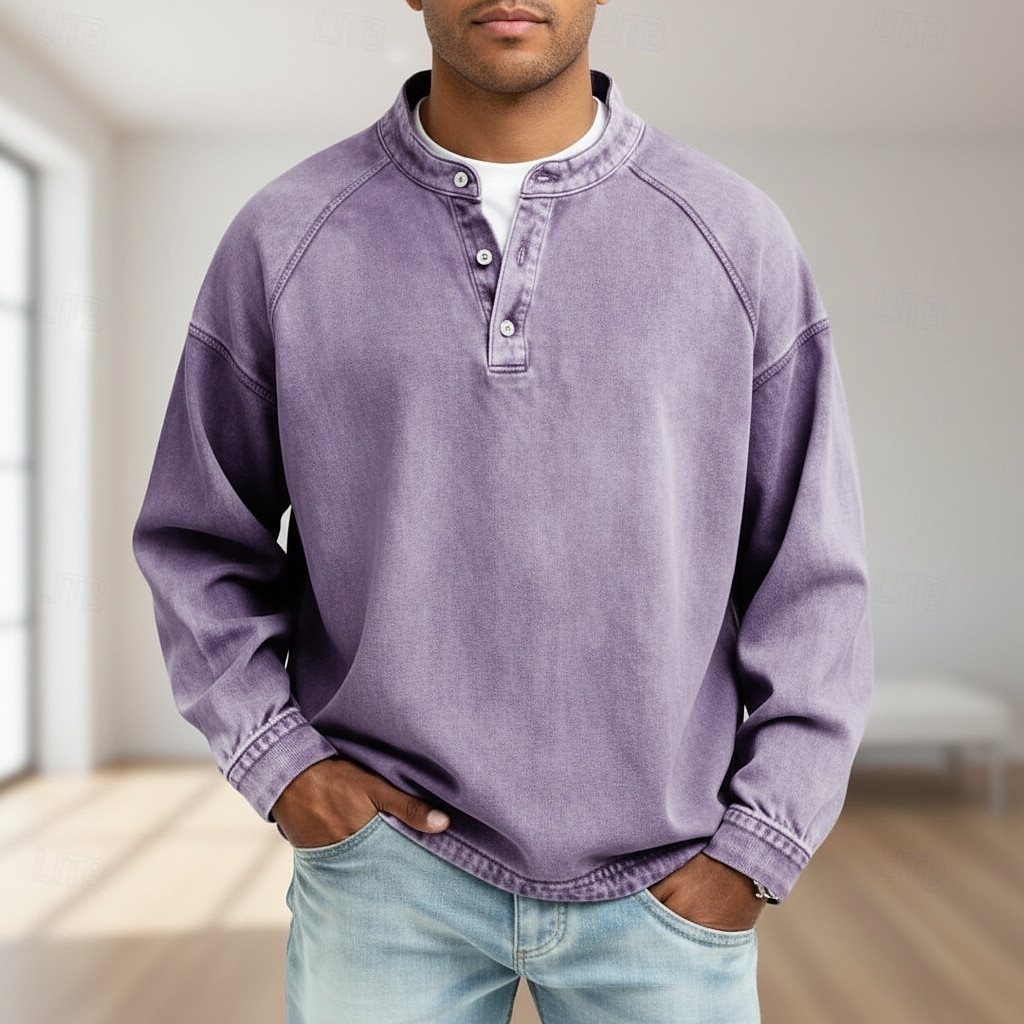 SoftFade™ Herrs T Skjorta Henley Skjorta Denim Skjorta 100% Bomull Syra Tvättad Skjorta Tee Topp Lång Ärmd Enkel Vintage Streetwear Avslappnad Färgad Tvättad Raglanärmar Stående Krage Henley Sport 2026 - $31.99 –P10