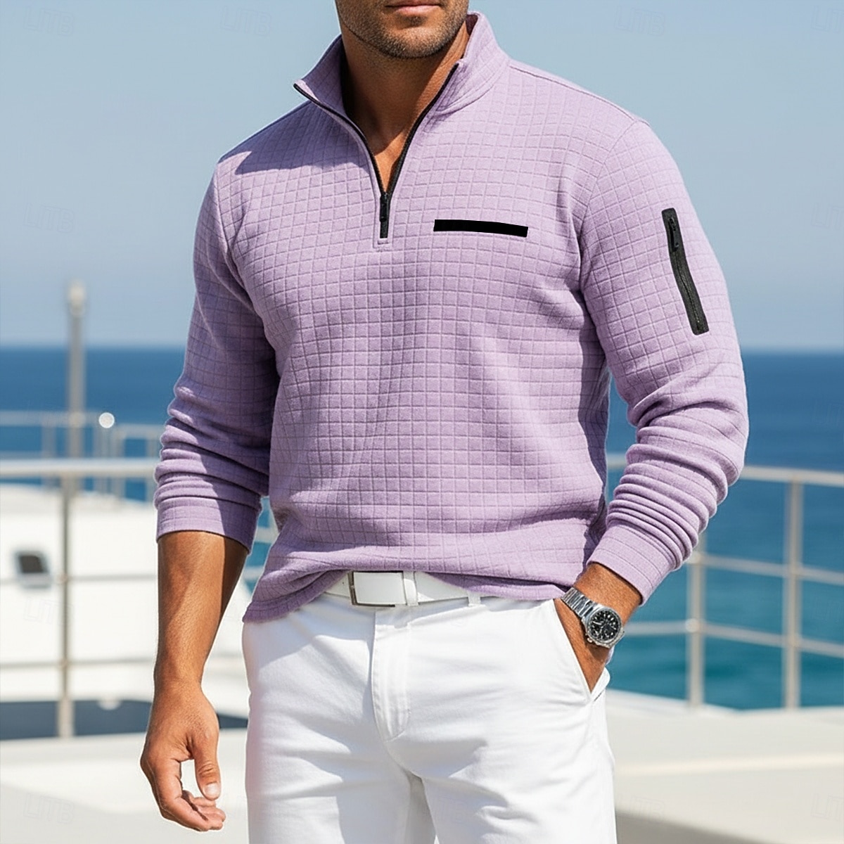 Per uomo Magliette Polo a Nido d'Ape Testurizzato Casuale Sport & Outdoor Con cerniera Zip a un quarto Manica Lunga Moda Moderno Con zip Tasca Primavera Autunno Primavera & Autunno Vestibilit del 2026 a $20.99 –P3