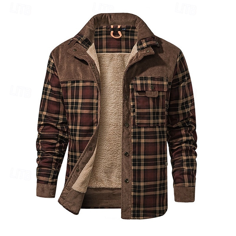 Per uomo Cappotto Invernale Giacca in Pile Giacca Casual Casuale Quotidiano Calore Termico Tasca Bottonato Autunno Inverno Plaid Streetwear Quotidiano Colletto Mao Regolare Rosso Verde scuro Marrone del 2026 a $72.99 –P3