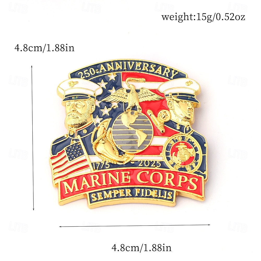 Spilla commemorativa del 250° anniversario del Corpo dei Marines degli Stati Uniti e della NAVY emblema militare del Corpo dei Marines spille a pulsante in lega per la collezione di veterani regalo del 2026 a $11.99 –P9