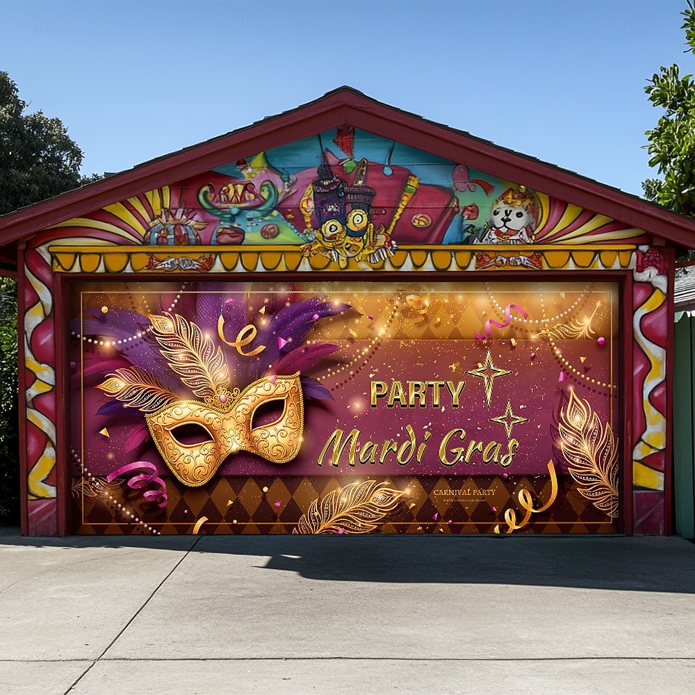 Carnaval Tampa da porta da garagem Grande pendurado Máscara Pena Luxo 3D De Festa Exterior Fundos de fotografia Porta de Entrada Baile de Máscara Decoração de casa de 2026 por $49.99 –P1
