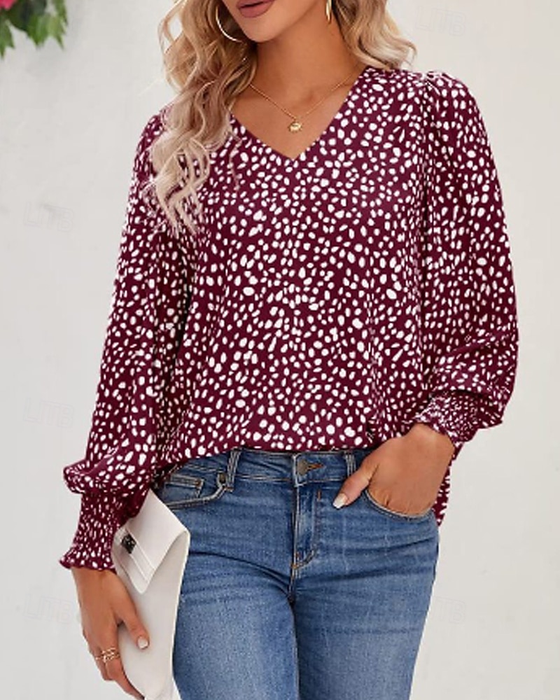 Per donna Maglietta Stampato Floreale Casual Manica Lunga Scollo a V Top Regolari Quotidiano Uscire Weekend Nero Rosa Vino Blu marino Verde Primavera Autunno del 2026 a $26.99 –P15