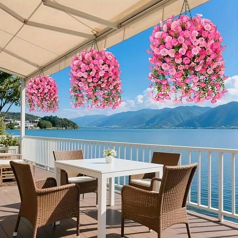 8 stuks kunstmatige hangende roze windbloemen, hangende klimplanten met bloemen, gemaakt van duurzaam plastic, geschikt voor veranda, bruiloft, kerst, Thanksgiving, paasdecoraties - het hele jaar door 2026 - $25.99 –P5