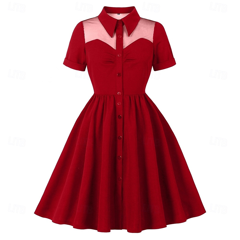 1950 Retro / vintage Rochii Rochie leagăn Mâneci scurte Culoare solidă Costume de fancy Pentru femei Carnaval Mascaradă Purtare Zilnică Petrecerea Burlăcițelor Adulți Rochie 2026 - $44.99 –P7