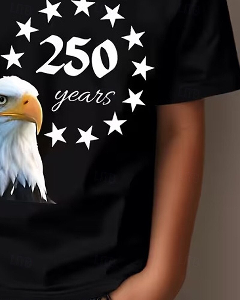 100% Coton Enfants Garçons Noir Graphique Aigle 250e anniversaire T-shirt Chemisier Col Rond Manche Courte Extérieur Tenue Quotidienne Mode Streetwear Designer Impression Été de 2026 ? $21.99 –P9