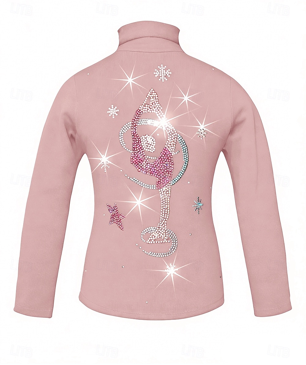 Eiskunstlauf Fleecejacke Damen Mädchen Eislaufen Jacke Oberteil Schwarz Rosa Purpur Dehnbar Training Wettbewerb Eiskunstlaufkleidung Thermowarm Kristall / Strass Langarm Eislaufen Eiskundstlauf 2026 - $67.99 –P3