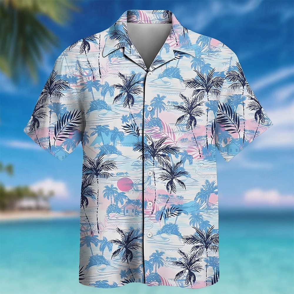 Herre Kokosnøttre Tropiske planter Skjorte Kubansk skjorte Hawaii skjorte Kortermet Hawaiisk Feriereise Ferie Strand Klær Sommer Vår Camp Collar skjorte 3D-utskrift Blå Oransje Grønn 2026 - $25.99 –P1