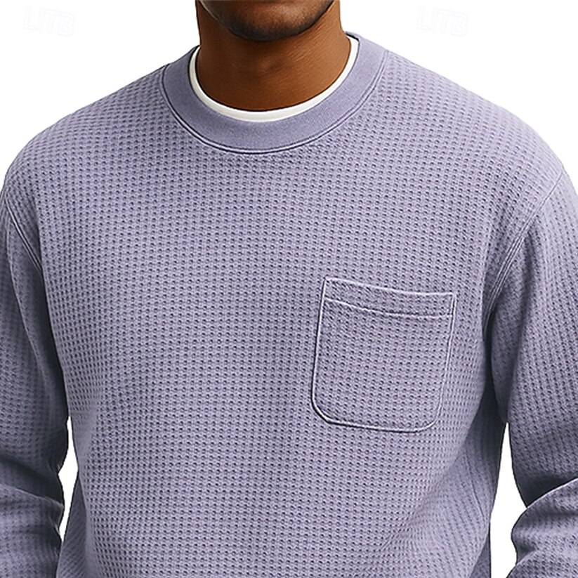 Per uomo Maglietta Waffle Maglietta Maglia Henley a nido d'ape Manica Lunga Girocollo Autunno & Inverno Tutte le stagioni Tinta unica Testurizzato Tradizionale / Vintage Casual Tasca Casuale Casa del 2026 a $24.99 –P2
