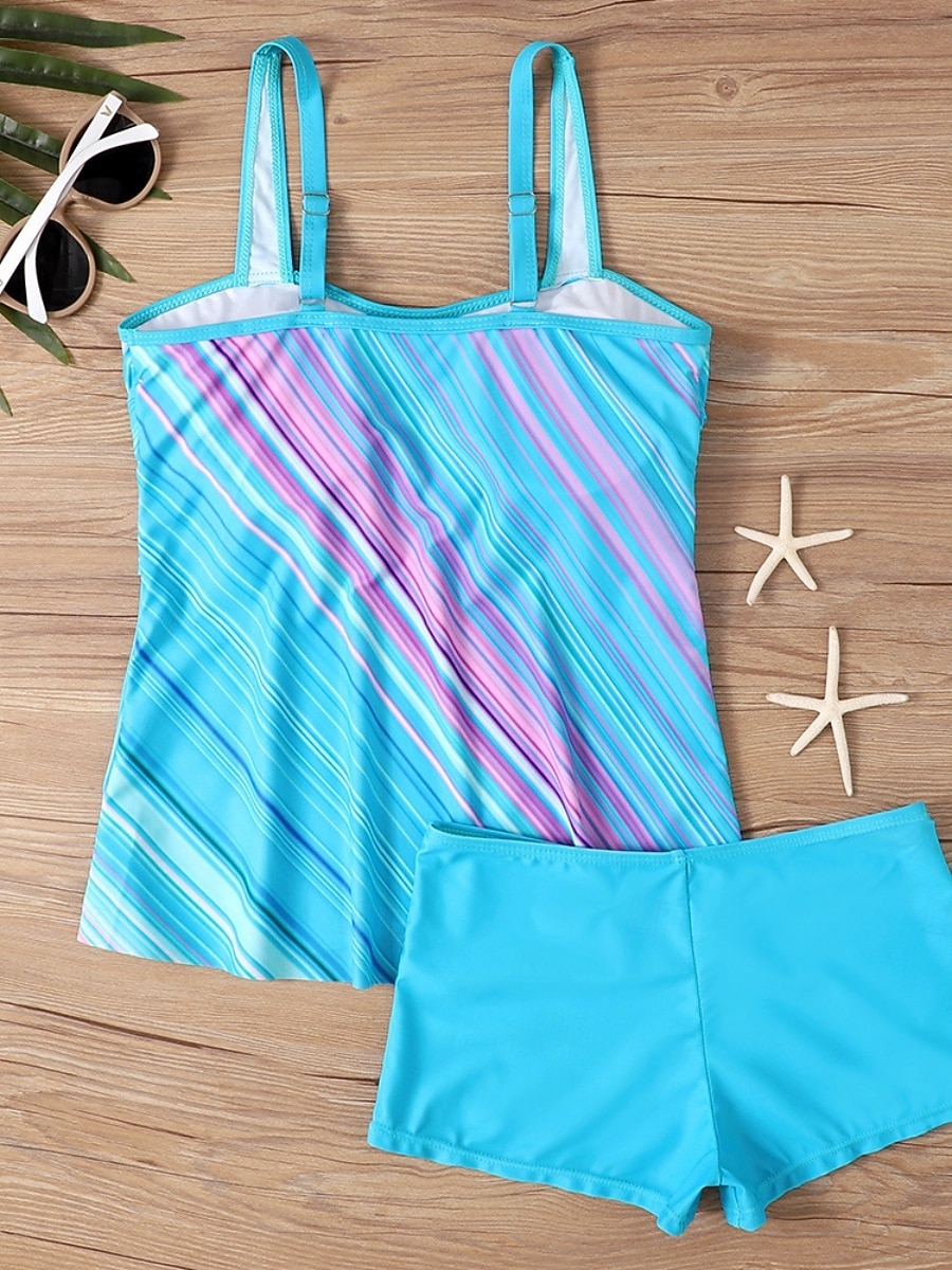 Damen Tankini 2-teilig Badeanzug Shorts Bauchkontrolle Hohe Taille Slim Rückenfrei Urlaub Strandbekleidung Ombre Gestreift V-Ausschnitt Ärmellose Badeanzüge 2026 - $19.99 –P6