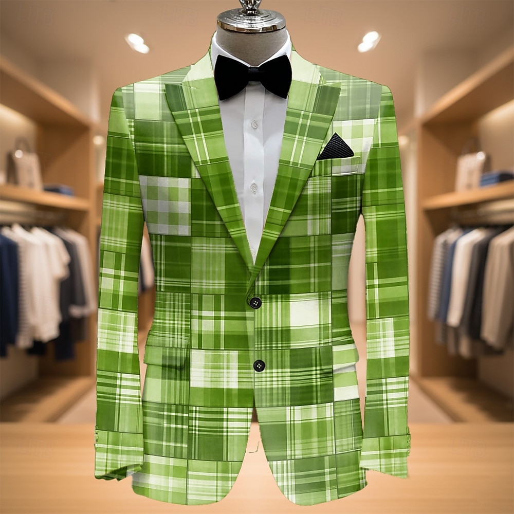 Men's Plaid Blazer Jacket Coat Fashion Comfortable Breathable Artistic Casual Daily Party Evening Wear Pocket 3D Print Buttons All Seasons Notch Long Sleeve Blue Purple Green 2026 - $85.99 –P2