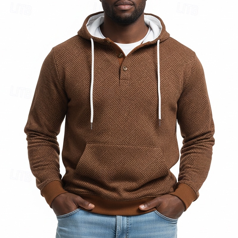 Men's Jacquard Hoodie Pullover Button Up Hoodie White Brown Khaki Light Grey Hooded Plain Patchwork Color Block Textured Casual Daily Sports & Outdoor Streetwear Cool Sportswear Spring &  Fall 2026 - $24.99 –P4