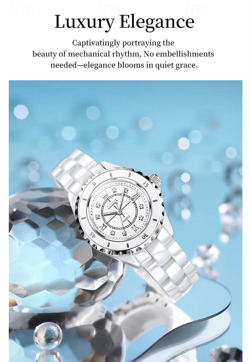 2026年 新しいOlevsの母の日ギフトは、ルミナス針とデジタル表示のホワイトセラミック 韓国版学生用クオーツ時計カジュアル防水腕時計のファッショナブルで高級な時計です  コレクション – $61.99 –P2