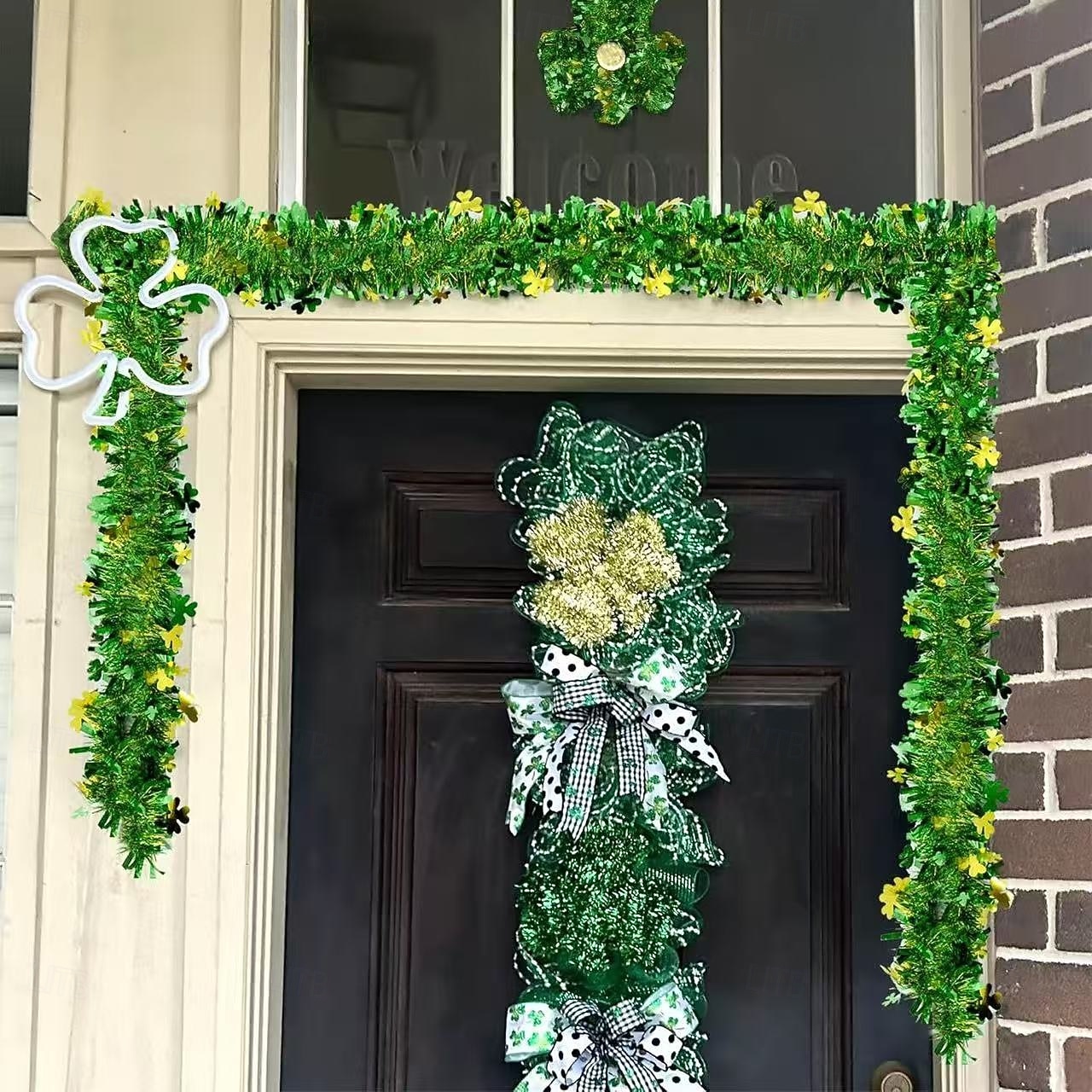 7,6 metrin pituinen hopealankaköynnös Pyhän Patrickin päivänä (4 kpl, yhteensä 8 m), apilanvihreä &kultafoliomuovisisustus, irlantilainen festivaalijuhla, kodinsisustus 2026 - $15.99 –P8