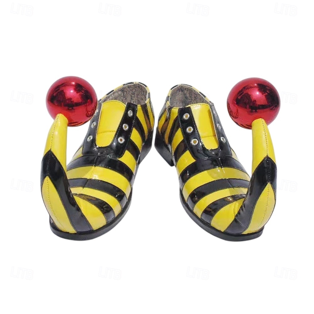 Zapatos de payaso a rayas de Mardi Gras para hombres rojos y amarillos punta puntiaguda con tacón curvado divertido ajuste cómodo perfectos para carnaval y disfraces de payaso 2026 - $64.99 –P2