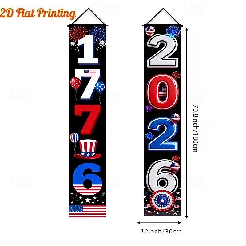 US 250th Anniversary Patriotic Couplet Banner America 250 Years of Freedom Celebration Flag Door Decoration Red White and Blue Party Decor Semiquincentennial Celebration 4th of July Independence Day 2026 - $10.49 –P4