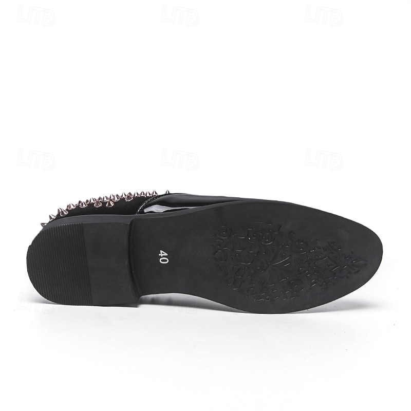 Mocasines negros de charol para hombre: elegantes zapatos sin cordones con detalles tachonados y un diseño moderno, ideales para salidas nocturnas, fiestas, eventos de moda y bodas. 2026 - $54.99 –P6