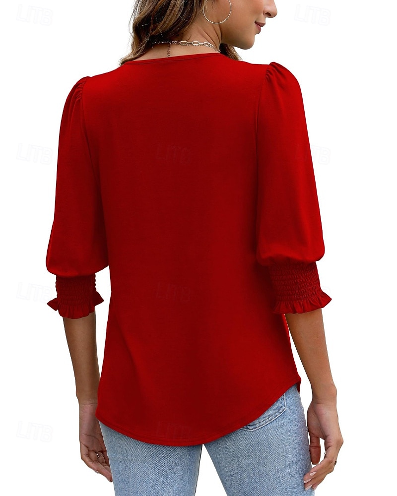 Per donna Maglietta Semplice Casual Manica 3/4 Girocollo Top Regolari Quotidiano Uscire Weekend Blu Nero Bianco Rosso Primavera Autunno del 2026 a $25.99 –P4