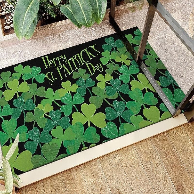 Dørmatte til St. Patricks dag, irsk firkløverdesign, gulvmatte til inngangsparti, festlig grønt kløverdørteppe til St. Patricks dag-feiring. 2026 - $5.99 –P14