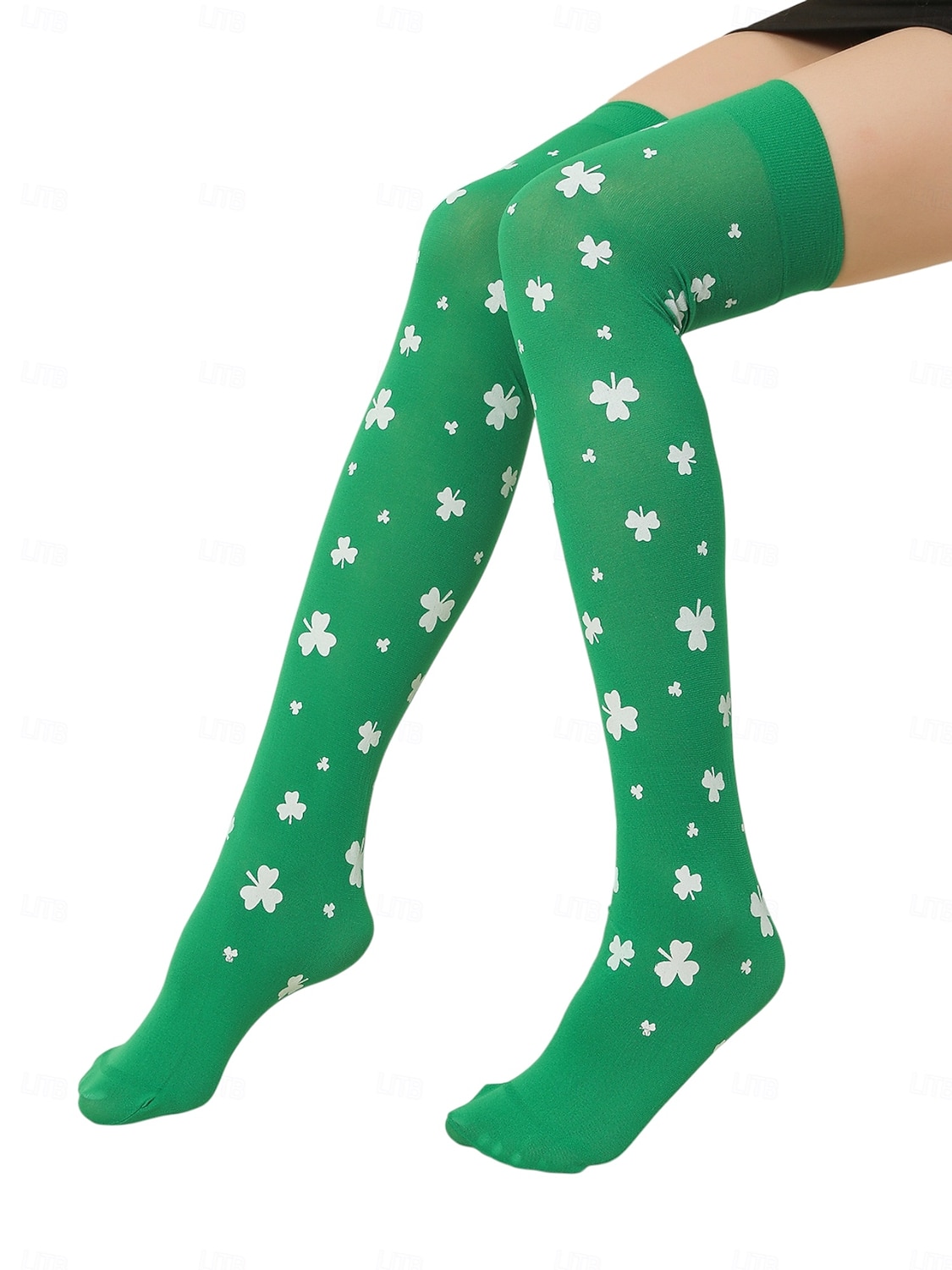Damessokken in St. Patrick's Day-groen, tot de knie, met klavertje vier – perfect voor feestelijke gelegenheden en de feestdagen. 2026 - $11.99 –P3