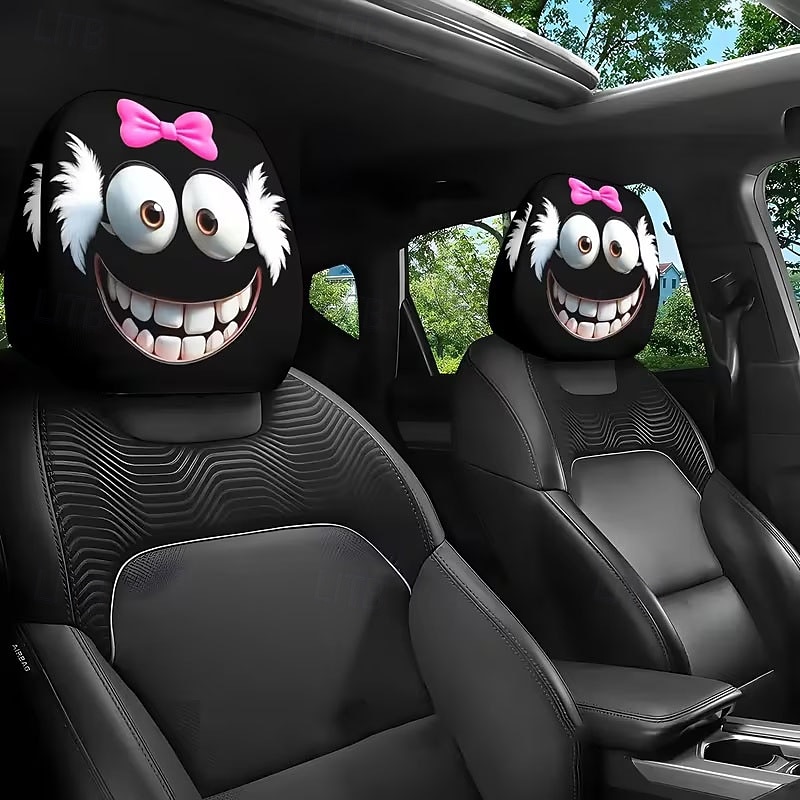 2 قطعة من أغطية مسند رأس السيارة المطبوعة عليها قبعة عيد الميلاد المدهشة، ديكور السيارة، بدون حشو، سهلة التركيب والغسل، مناسبة للسفر لمسافات طويلة لتخفيف التعب، ديكور سيارة مضحك مثالي 2026 - $9.49 –P1
