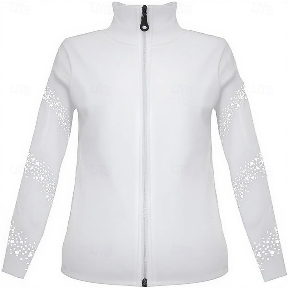 2026年 フィギュアスケート フリース ジャケット レディース ガールズ アイススケート ジャケット トップス ブラック ストレッチ トレーニング 競技 スケートウェア 保温 暖かい クリスタル/ラインストーン 長袖 アイススケート フィギュアスケート  コレクション – $89.99 –P6