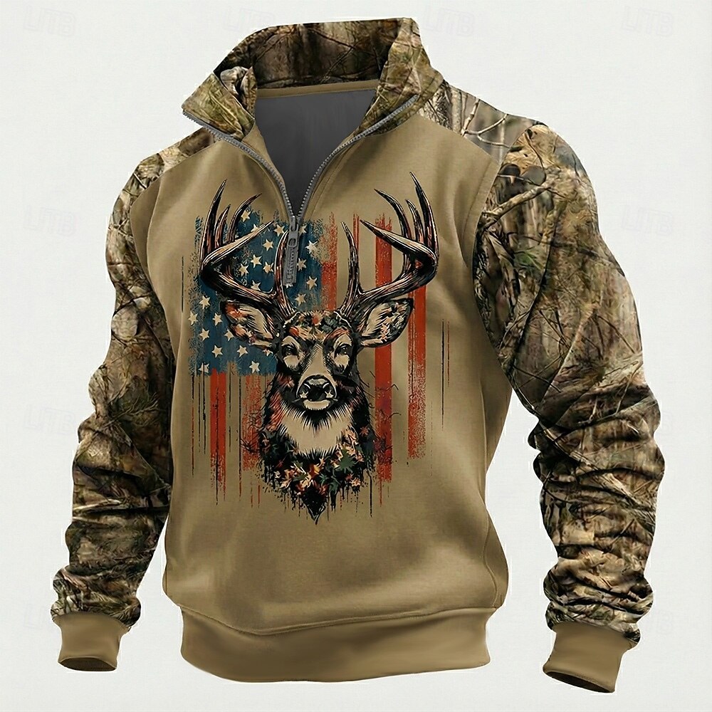 2026年 男性用 カモフラージュ しか スウェットシャツ ミリタリー ヴィンテージレトロ ハンティング スタンド アウトドア ワーク 贈り物 ブラウン ジッパー 秋 冬 デザイナー S M L XL XXL XXXL  コレクション – $30.99 –P1