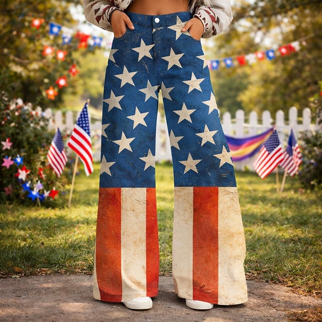 250º Aniversário EUA Retro Vintage Anos 70 Calças Calças de pernas largas Hippie Discoteca Cintura Alta Fantasia Mulheres Baile de Máscaras 4 de julho Festa Dia da Independência Adulto Calças de 2026 por $32.99 –P1