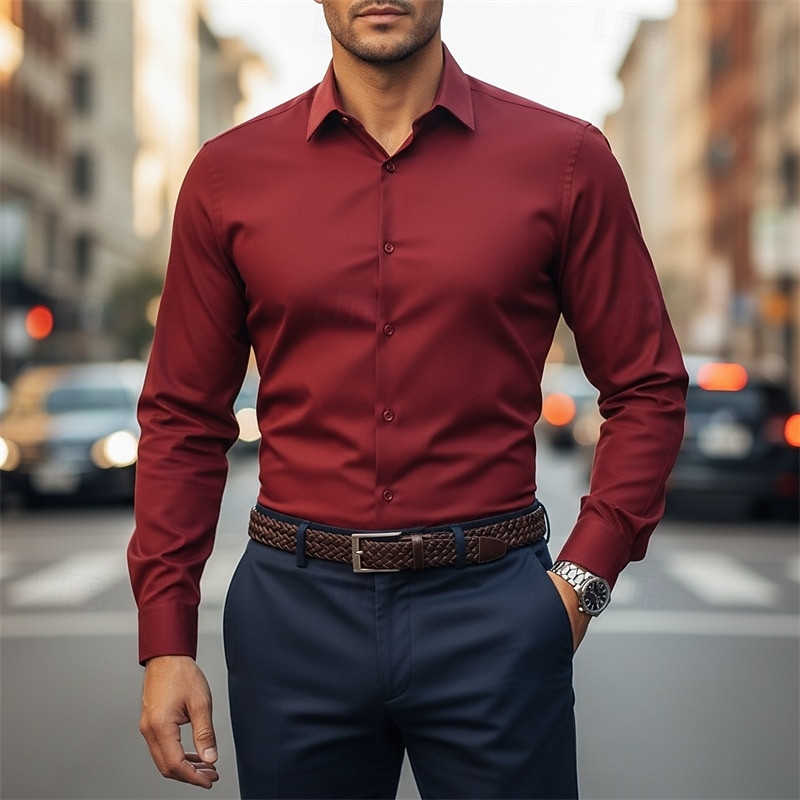 Hombre Camisa para Vestido Abotonar la camisa Plano Trabajo Boda Azul Real Manga Larga Cuello Vuelto Todas las Temporadas Ropa 2026 - $22.99 –P8