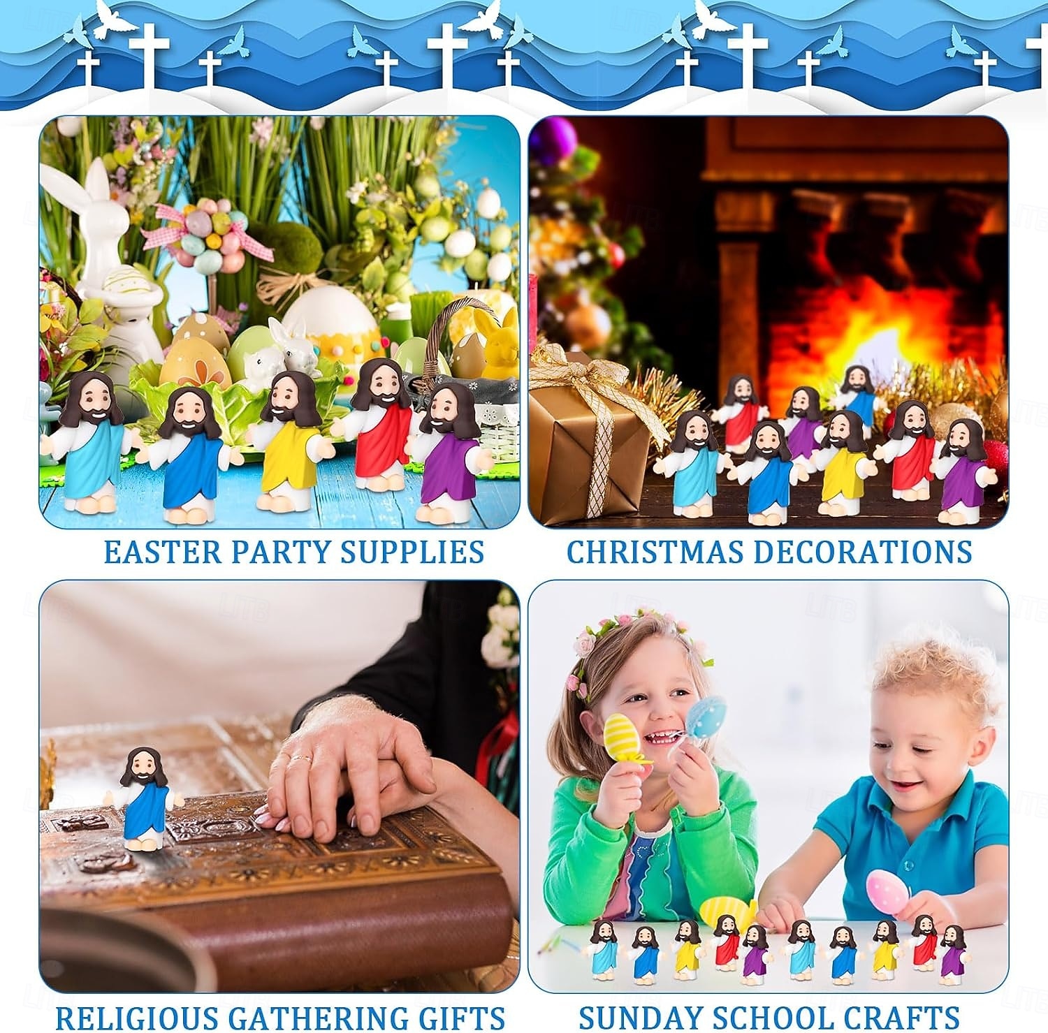Lot de 50/100 petites figurines de Jésus, mini-figurines de Jésus en vrac, cadeau de Pâques, petites statues pour garnir les œufs de Pâques, figurines miniatures multicolores de Jésus à cacher de 2026 ? $21.99 –P6