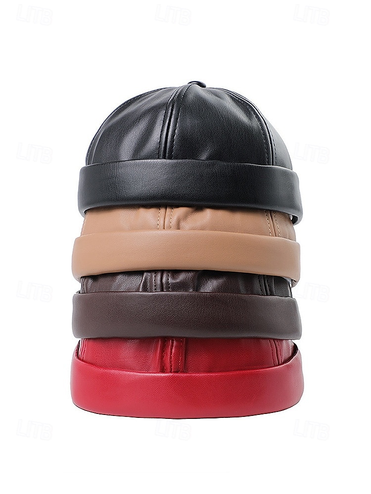 Pánská čepice beanie z umělé kůže, stylový vintage design, dostupná v několika barvách pro běžné nošení i v zimě 2026 - $11.99 –P3