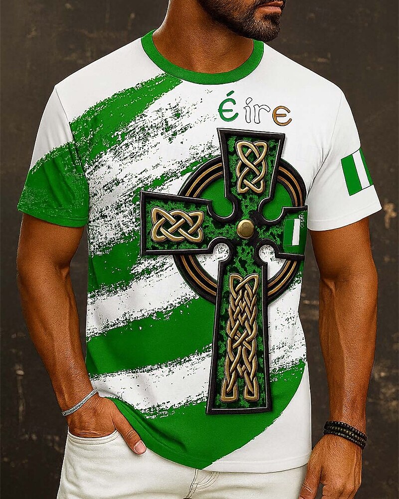 St Patrick Herr Grafisk Kors T-shirt Kortärmad tröja T-shirt T-shirt T-tröja Kortärmad T-shirt 3D-tryck Rund hals Skjorta Dagligen Designer Ledigt Fest St Patricks Day Helgdag Vit Grön Sommar Vår 2026 - $20.99 –P1